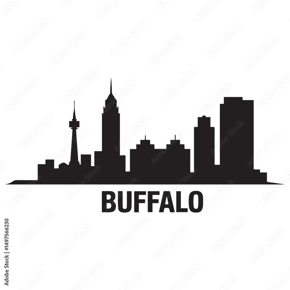 Obraz premium Vector Buffalo skyline. Travel Buffalo famous landmarks. Business and tourism concept for presentation, banner, web site. Vector black silhouette. with white background