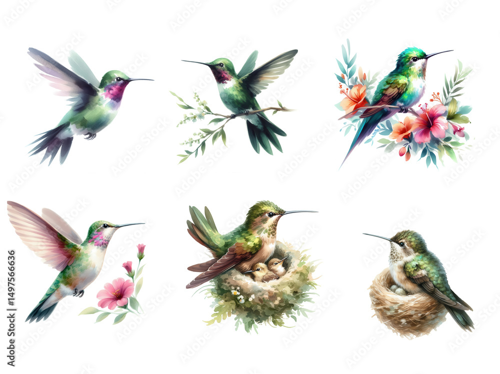 Obraz premium Hummingbirds watercolor symphony in floral abundance