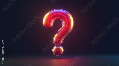 Glowing 3d red question mark on dark background