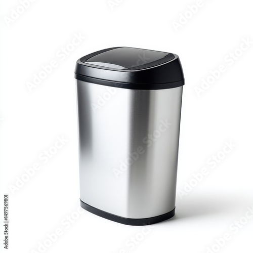 Stainless Steel Trash Can with Lid - Modern Office Waste Bin