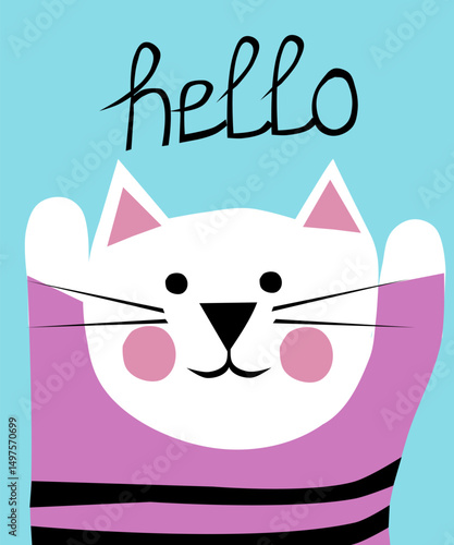 Kot z napisem Hello