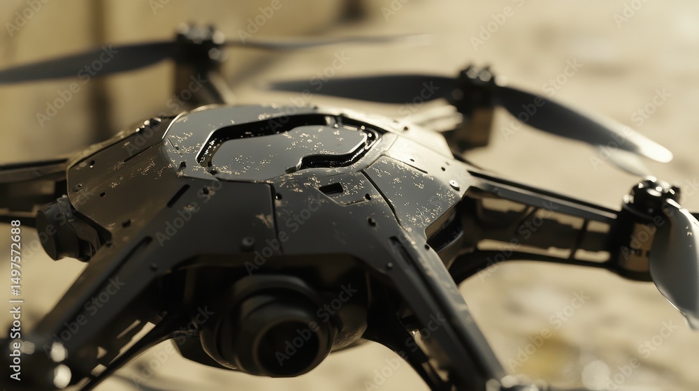 Obraz premium Drone Closeup Futuristic Aerial Vehicle Technology