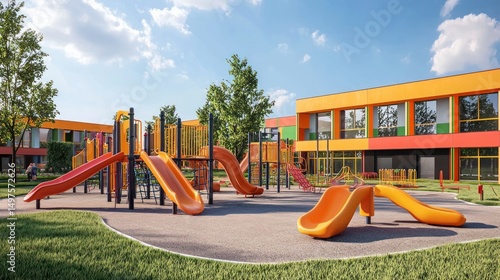 Wallpaper Mural Colorful school playground with slides and climbing bars Torontodigital.ca