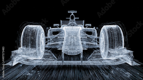 Futuristic wireframe mesh of racing car on black background