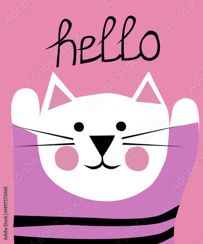 Kot z napisem Hello