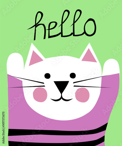 Kot z napisem Hello