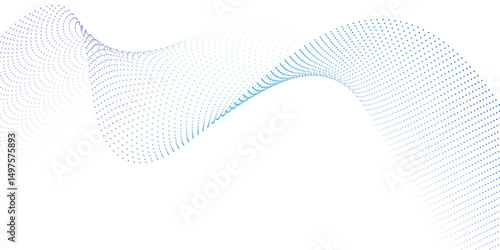 Flowing particles wave pattern colorful gradient blue purple pink isolated on white background. Vector in concept of AI technology, science, music, modern.