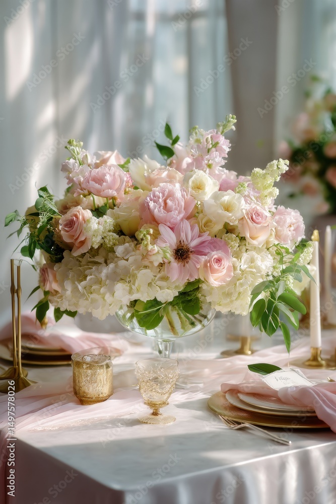 top view of elegant floral arrangement with soft morning lighting top view of elegant floral arrangement with soft morning lighting