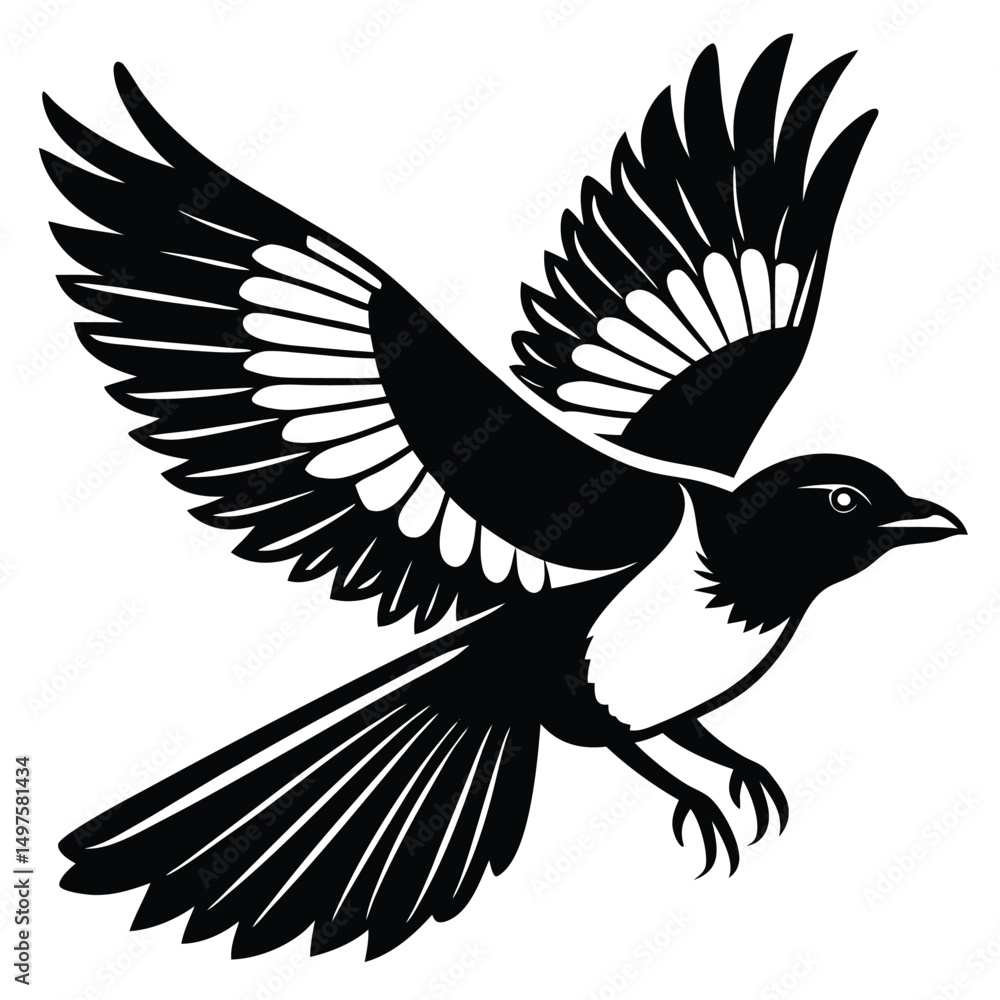 Obraz premium Elegant Black and White Magpie in Flight A Stunning Bird Illustration