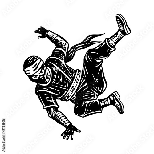 A vintage style illustration of parkour