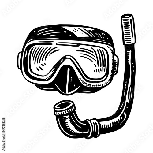 A vintage style illustration of snorkel
