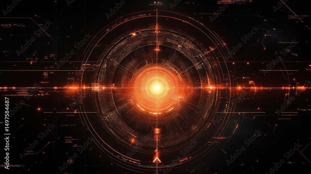 Obraz premium Orange futuristic HUD targeting system interface, digital space background, tech concept
