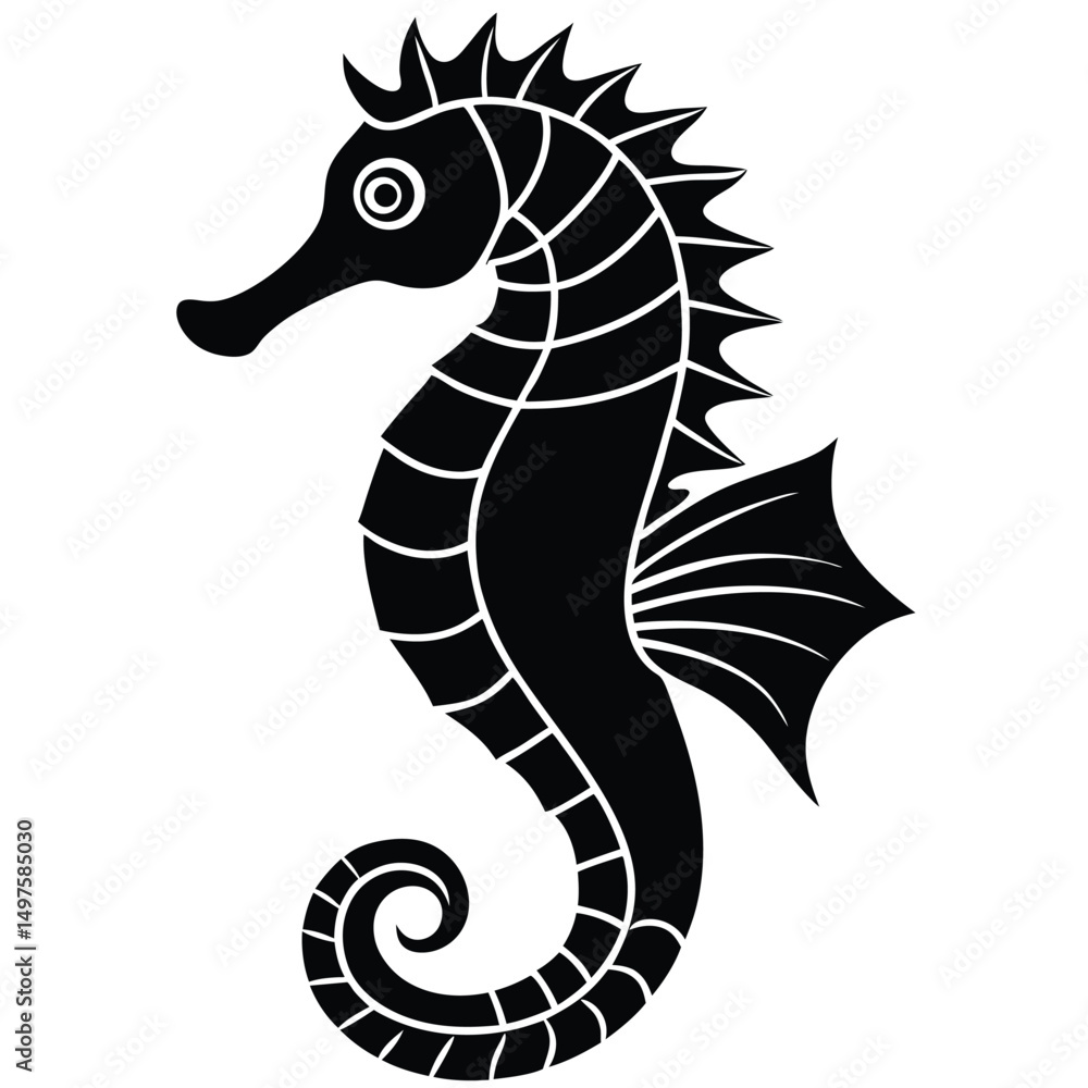Naklejka premium Elegant Black Seahorse Silhouette Vector Illustration
