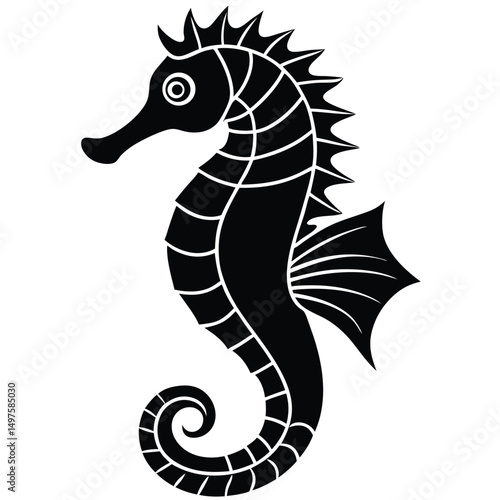 Elegant Black Seahorse Silhouette Vector Illustration