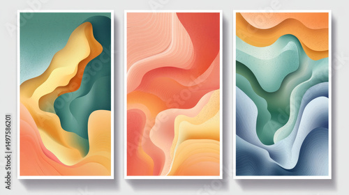 A trio of abstract vector artworks designed for home decoration and fine art display