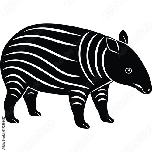 Striped Tapir Illustration Black and White Vector Graphic