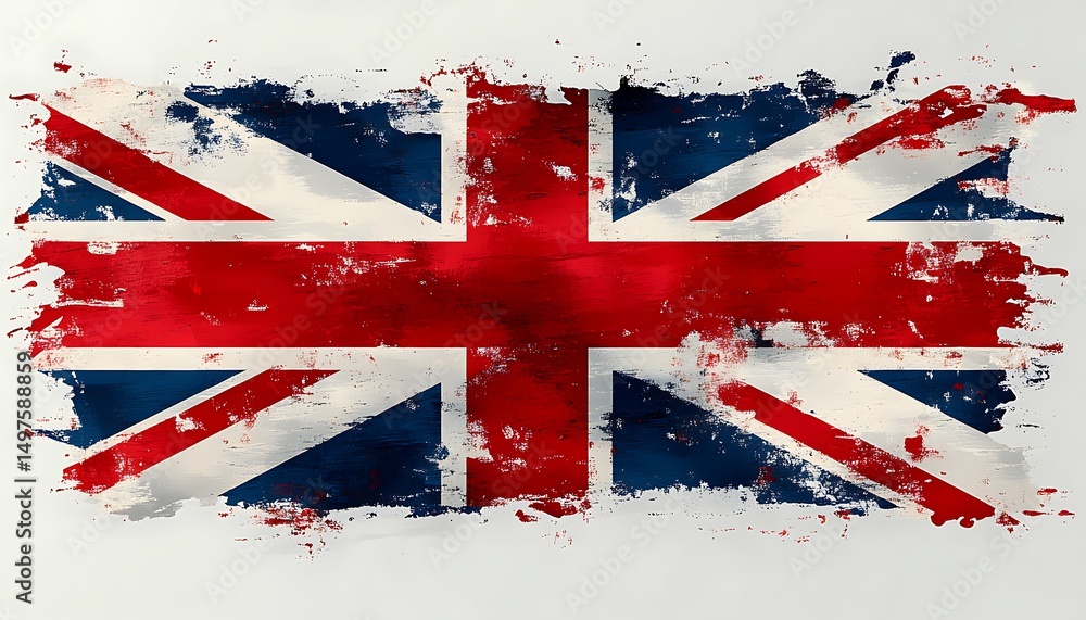 Fototapeta premium Artistic british flag illustration with textured paint effect and grunge aesthetic design