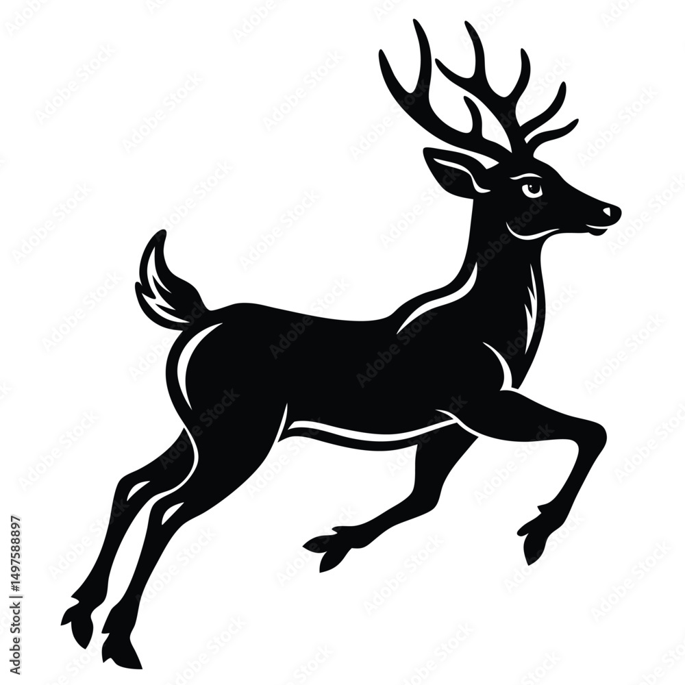 Fototapeta premium Majestic Leaping Deer Black and White Vector Illustration