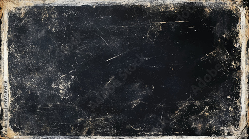 Black textured overlay with distressed scratches. Dust and dirt patterns form aged background. Charcoal design evokes film grain visual atmosphere.