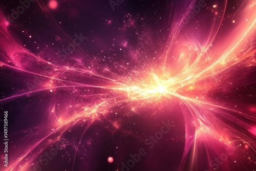 Abstract galaxy background with bright light and pink, purple hues. It is great for science, technology, or cosmic themed designs.