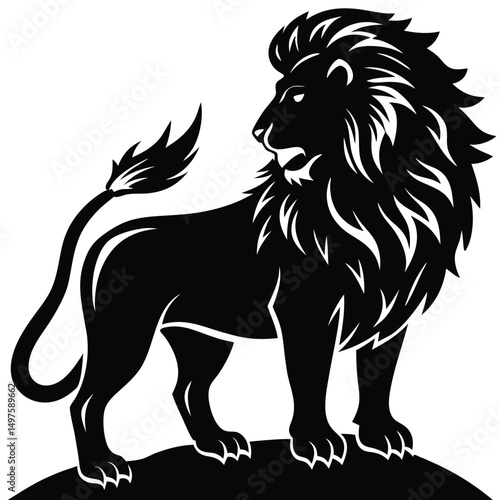 Majestic Lion A Powerful Black and White Illustration