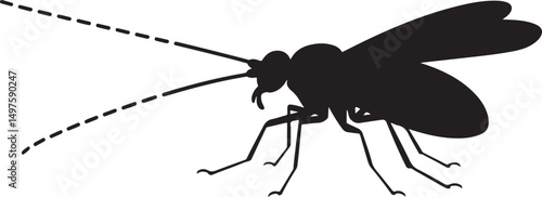Black Silhouette of a Mosquito with Dashed Antennae