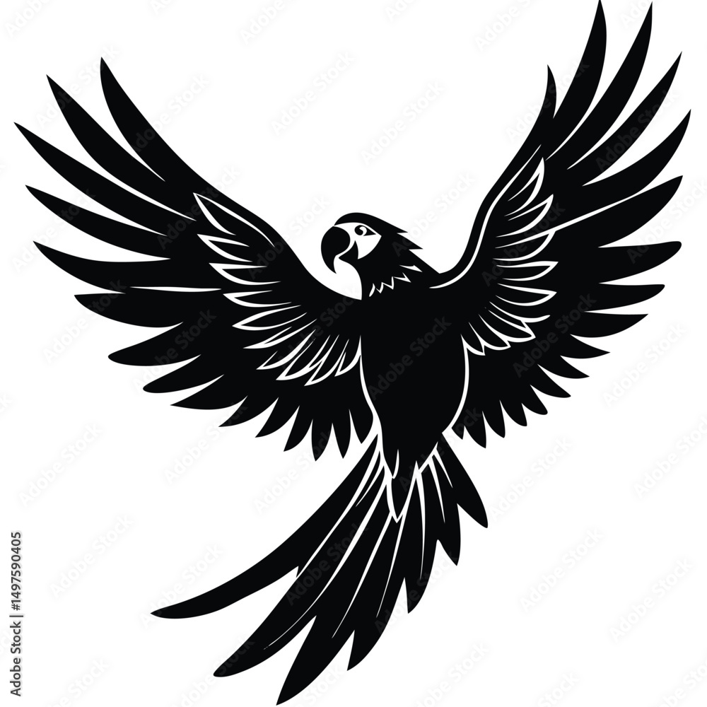 Obraz premium Majestic Macaw in Flight A Stunning Black and White Illustration