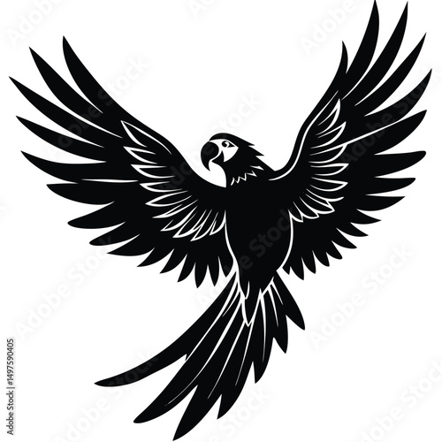 Majestic Macaw in Flight A Stunning Black and White Illustration