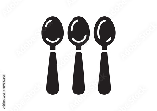 Spoon Icon, Spoon Silhouette Black Vector White Background