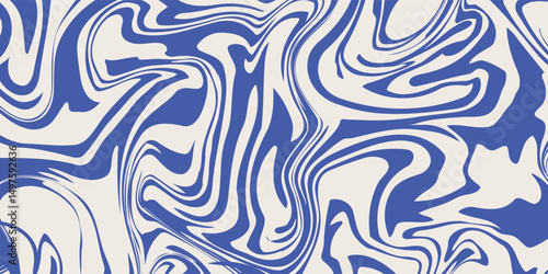 Blue wavy lines abstract background. Trendy psychedelic retro style backdrop. Waves, swirl and twirl pattern. Twisted distorted vector texture. Y2k aesthetic design