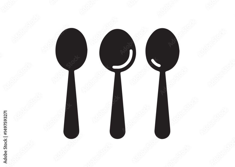 Spoon Icon, Spoon Silhouette Black Vector White Background Spoon Icon, Spoon Silhouette Black Vector White Background