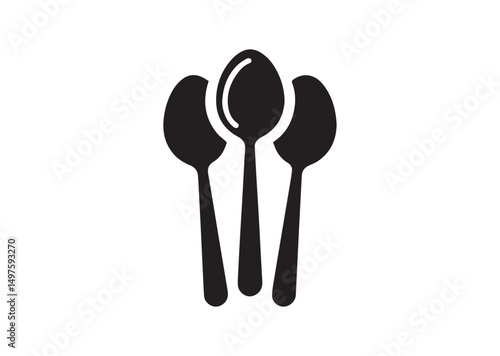 Spoon Icon, Spoon Silhouette Black Vector White Background