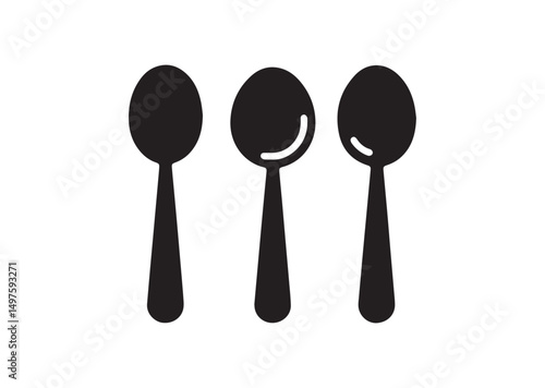 Spoon Icon, Spoon Silhouette Black Vector White Background