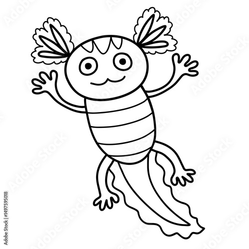 funny striped axolotl with big eyes, black outline