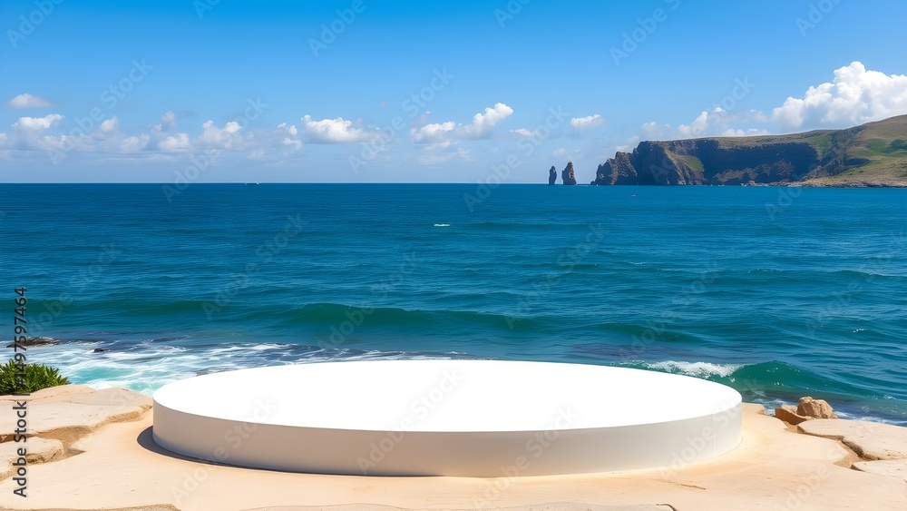 Naklejka premium Unique Coastal Podium Empty Natural Stage This overlooks A Vast Turbulent Ocean