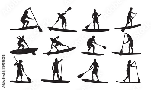 Stand Up Paddle Boarding Silhouette Vector Collection