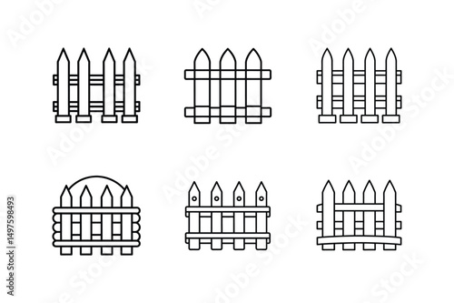 wooden fence line art vector illustration