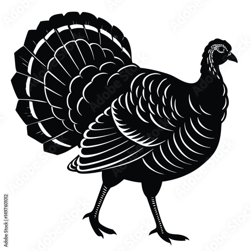 Majestic Turkey Silhouette Elegant Black and White Bird Illustration
