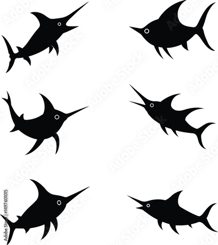 sword fish vector art and illustration
