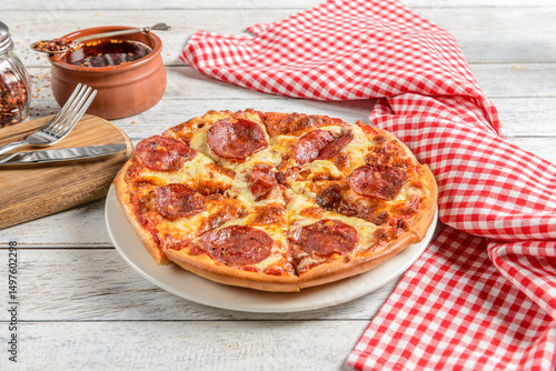 Spiced Pepperoni Pizza With Napkin
