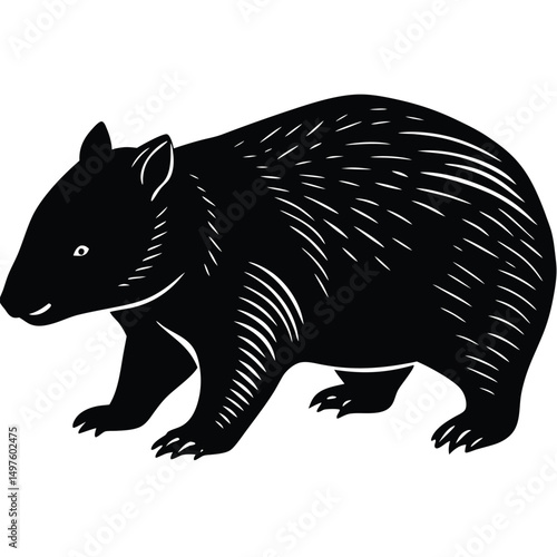 Wombat Illustration Black and White Line Art Print