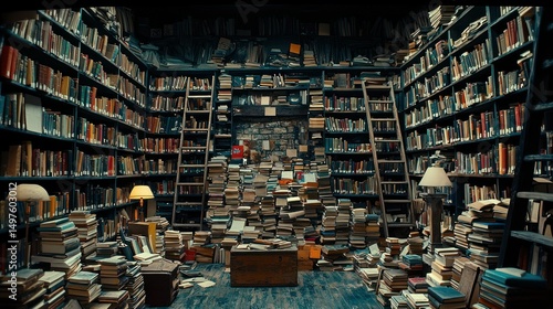 Overwhelming library filled with books