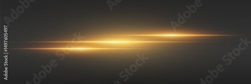 Golden sparkling flashes of light with motion blur, light lines.