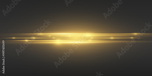 Golden sparkling flashes of light with motion blur, light lines.