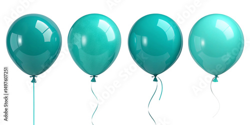 Cyan and turquoise glossy latex balloons in bright ocean tones – shiny helium balloons set on transparent background for parties