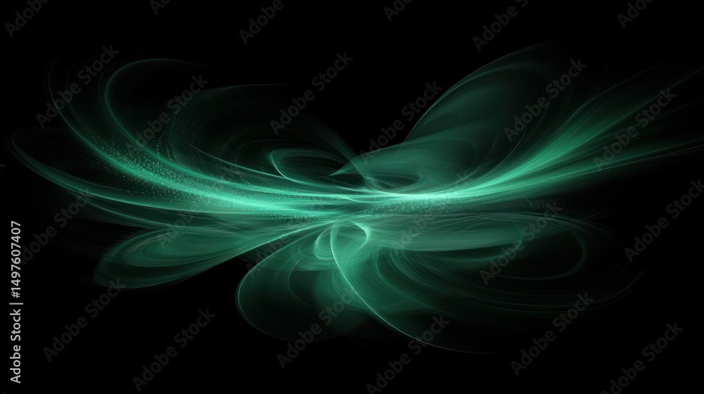Fototapeta premium Abstract emerald green glowing lines against a black background creative design