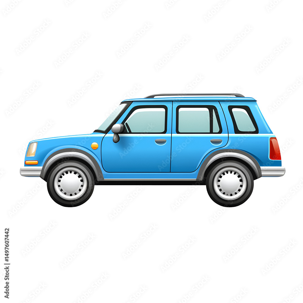 Fototapeta premium Blue Compact SUV Vehicle Illustration, Side View, Four Doors