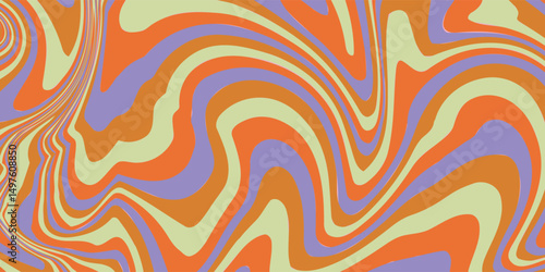Grioovy psychedelic wave background for banner design. Retro 60s 70s psychedelic pattern. Modern wave retro abstract design. Rainbow 60s, 70s, hippie vector