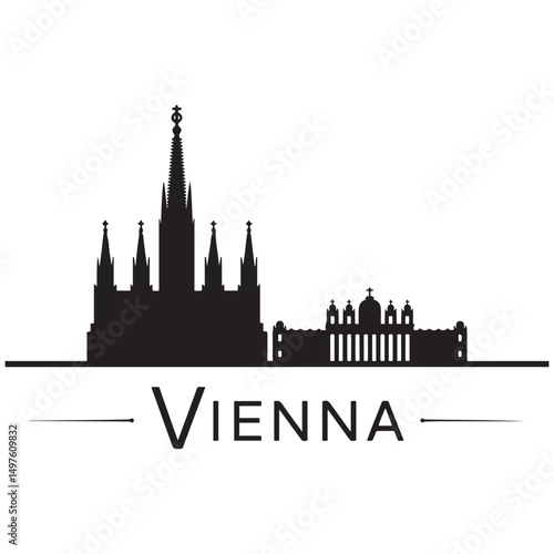Vector Vienna skyline. Travel Wien famous landmarks. Business and tourism concept for presentation, banner, web site. Vector black silhouette. with white background