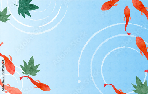 金魚の背景イラスト(夏 水 水槽 日本 ベクターイラスト 編集可能)
